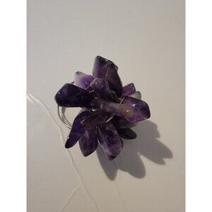 Vintage Amethyst Crystal Ring Cluster  Chevron Purple Natural